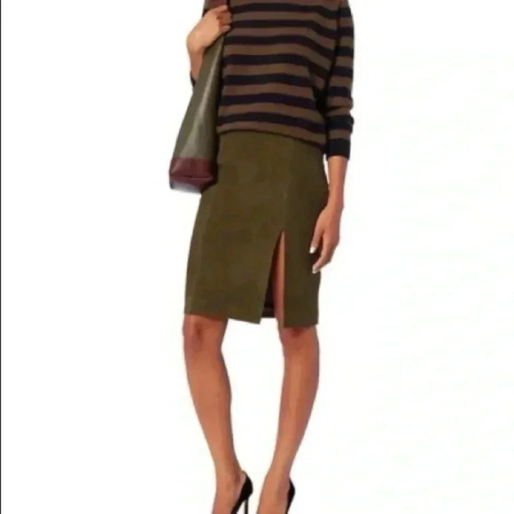 INTERMIX Dresses & Skirts - Intermix NWT $395 Dana Suede High Waist Olive green Pencil Slit Skirt Size Small